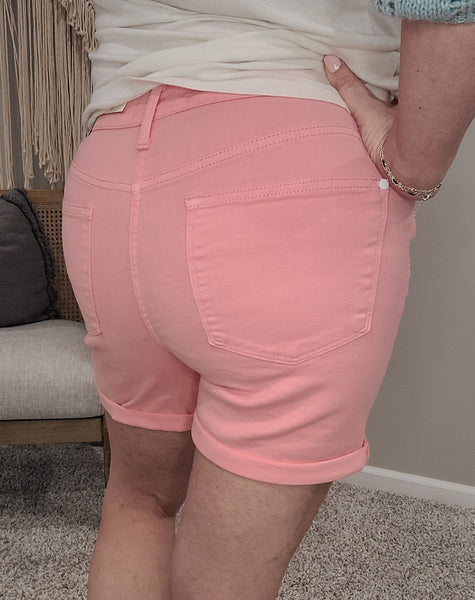 Jenna High Rise Control Top Cuffed Shorts in Pink