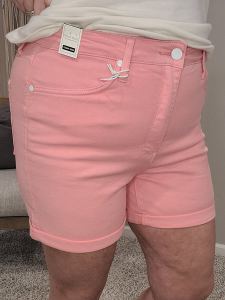 Jenna High Rise Control Top Cuffed Shorts in Pink
