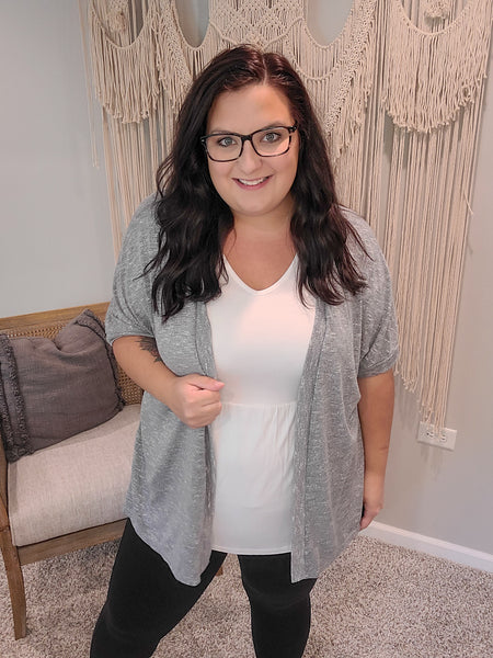 Gray Banded Dolman Sleeve Cardigan