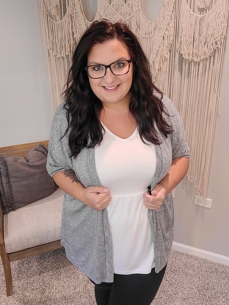 Gray Banded Dolman Sleeve Cardigan