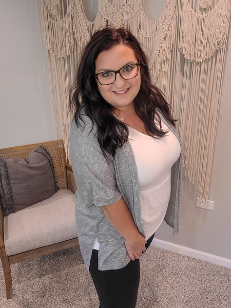 Gray Banded Dolman Sleeve Cardigan