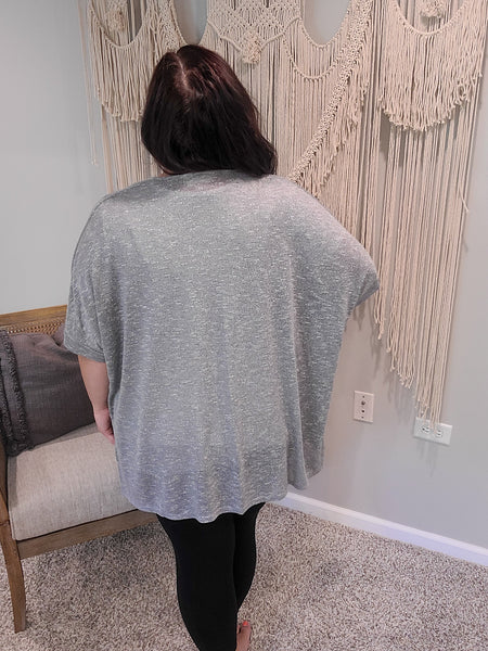 Gray Banded Dolman Sleeve Cardigan