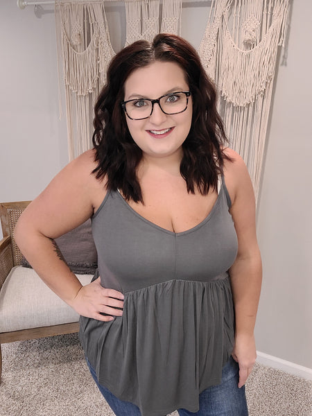 Never Not Loving V-Neck Cami in Gray Green