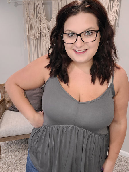 Never Not Loving V-Neck Cami in Gray Green