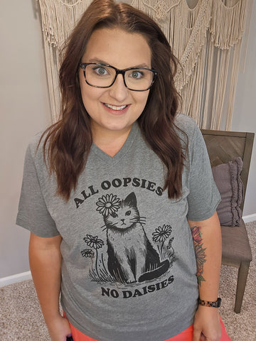 All Oopsies No Daisies Gray V-Neck Tee Shirt