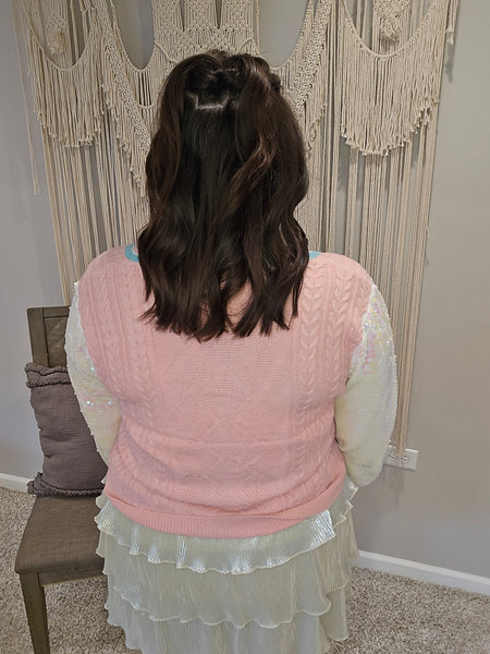 Snowman Cardigan with Sequin Sleeves