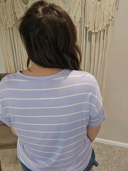 Leah Loose Fit Striped Tee - Lilac Purple
