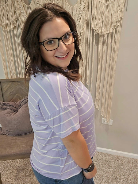Leah Loose Fit Striped Tee - Lilac Purple