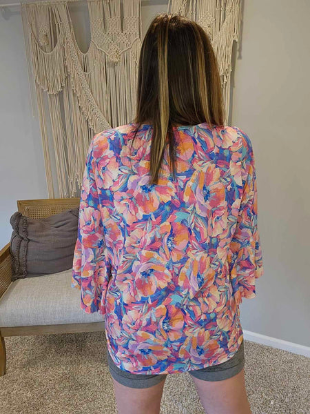 Willow Bell Sleeve Top in Royal Brushed Floral