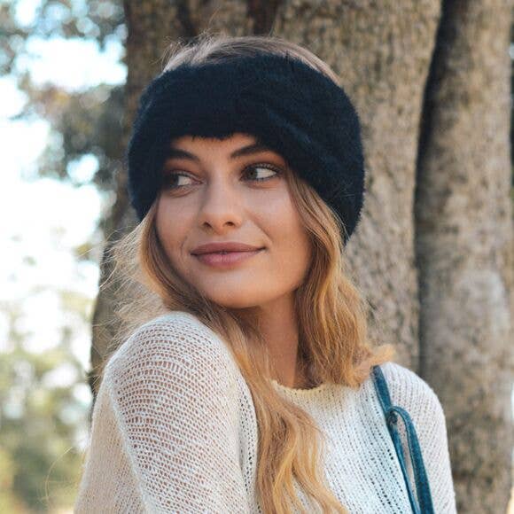 Trendy Mohair Bow Headband - Black
