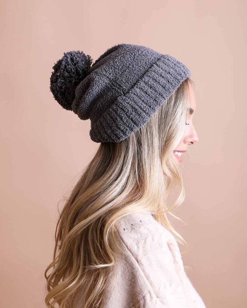 Cozy Boucle Pom Beanie – Gray