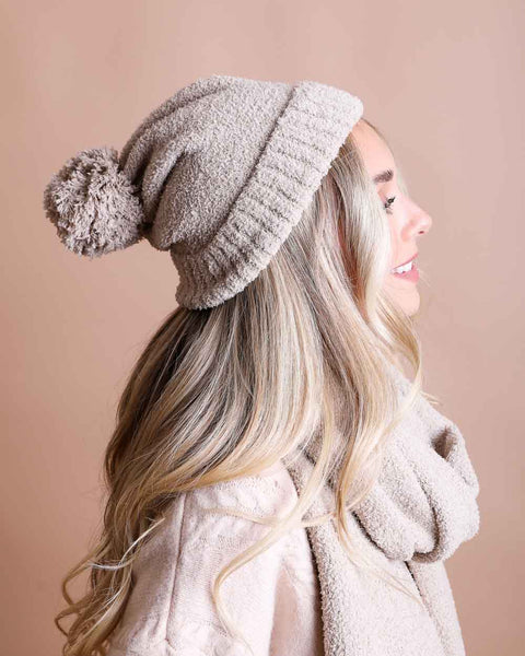 Cozy Boucle Pom Beanie – Beige