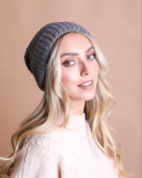 Cozy Boucle Pom Beanie – Gray