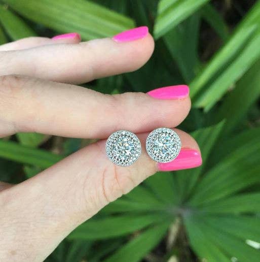 Cubic Zirconia Halo Stud Earrings