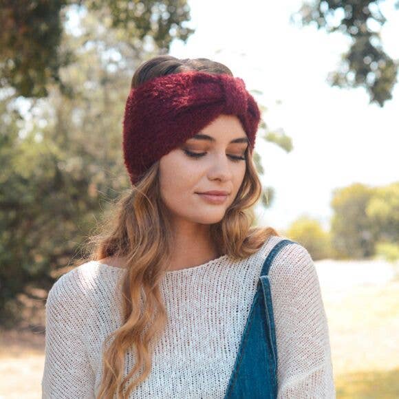 Trendy Mohair Bow Headband - Burgundy