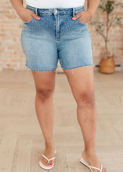 Elle High Rise Rhinestone Cutoff Shorts