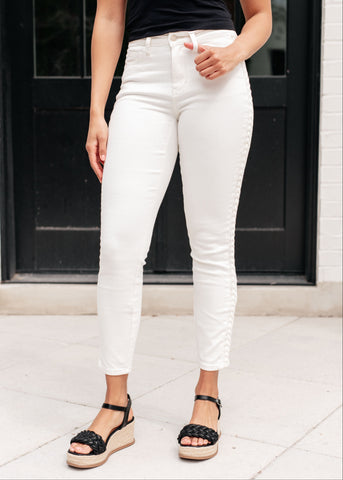 Maddie Mid Rise Braided Side Seam Relaxed Jeans