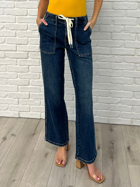Melanie High Rise Drawstring Wide Leg Jeans