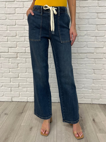 Melanie High Rise Drawstring Wide Leg Jeans