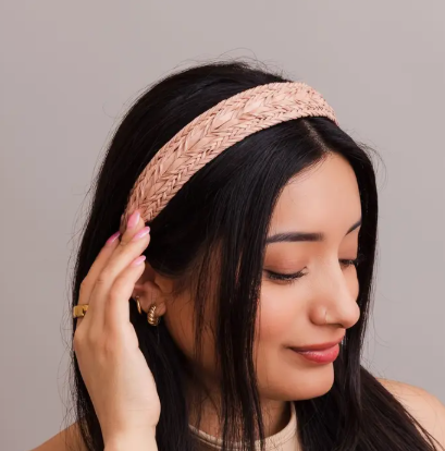 Vegan Leather Patterned Headband - Blush