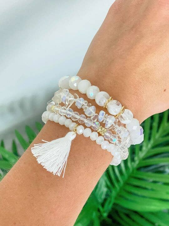 Tassel Stretch Beaded Bracelet Stack