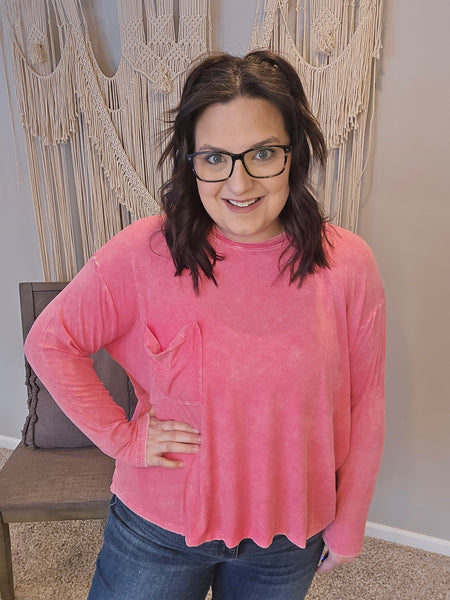 Rooftop Retreat Ribbed Long Sleeve Top - Fuschia Pink