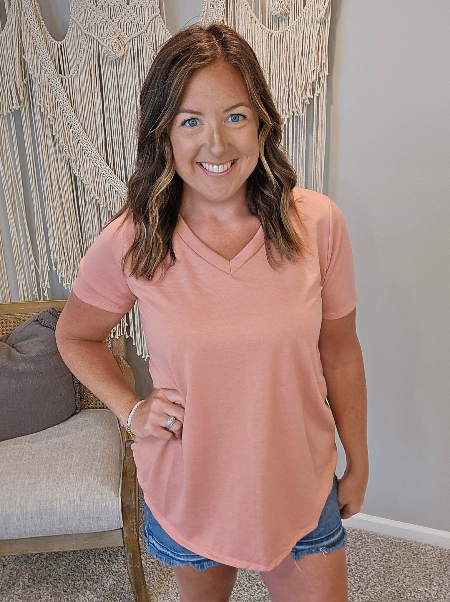 Heart and Soul V-Neck Top in Dusty Pink