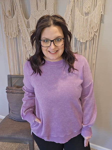 Daybreak Acid Wash Pullover Sweatshirt - Violet