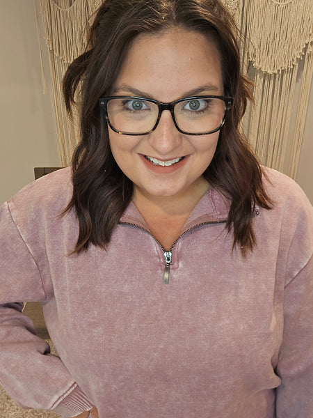 Austin Acid Wash Half Zip Pullover Sweater - Light Rose
