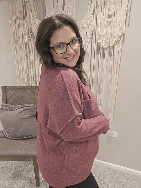 Snuggle Bug Brushed Oversized Sweater - Eggplant
