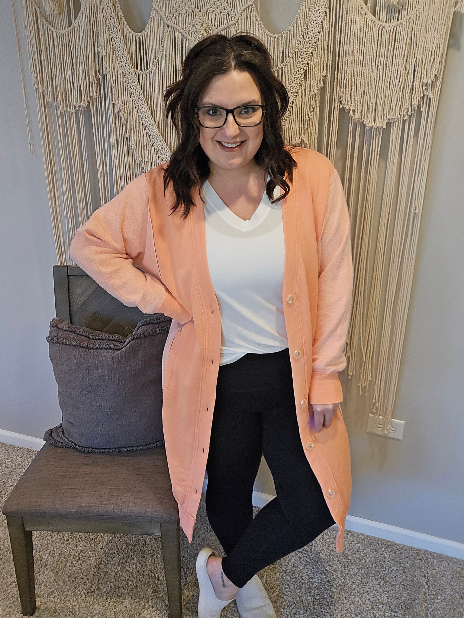 Desi Sweatshirt Cardigan - Peach – Bossy Babe Boutique