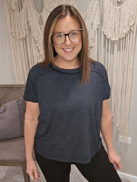 Rachel Ribbed Short Sleeve Tee - Black