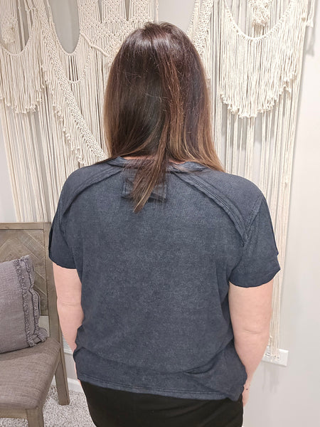 Rachel Ribbed Short Sleeve Tee - Black