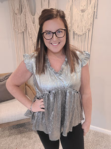 Shine On Metallic Peplum Top