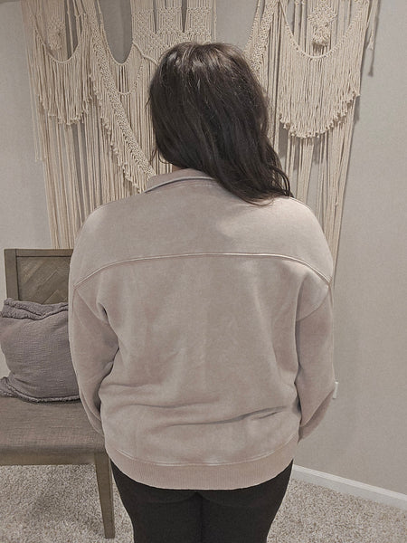 Austin Acid Wash Half Zip Pullover Sweater - Light Mocha