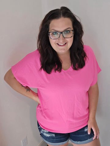 Passionately Pink V Neck Blouse