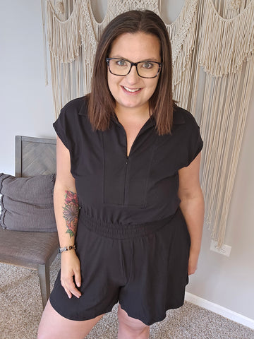 Kacie's Favorite Quarter Zip Romper Dress - Black