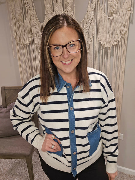 Grab and Go Stripe Denim Cardigan