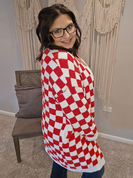 Red Checkered Cloud Cardigan