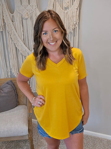 Heart and Soul V-Neck Top in Mustard