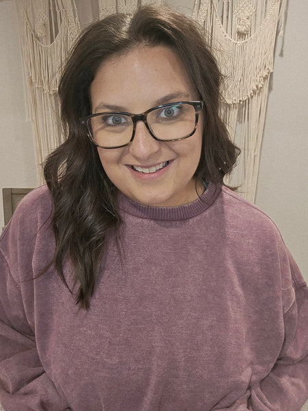 Home Sweet Home Acid Wash Pullover Sweater - Eggplant