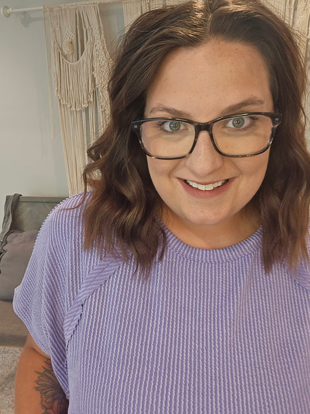 Kayla Knit Ribbed Tee - Purple