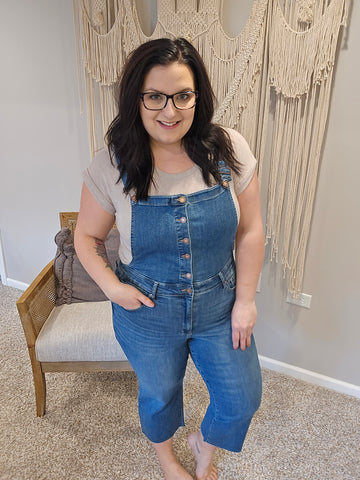 Priscilla High Rise Crop Wide Leg Denim Overalls