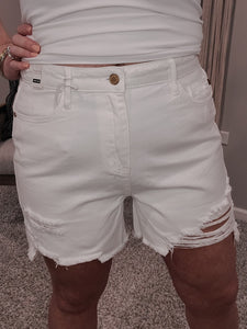 Jessie High Rise Rigid Magic Cutoff Shorts in White