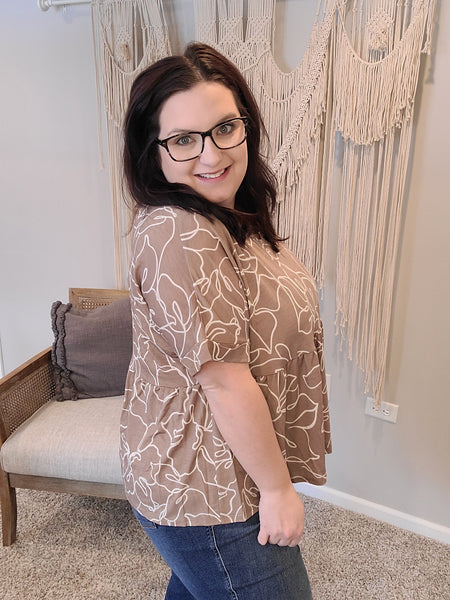 Mocha Petals V-Neck Top