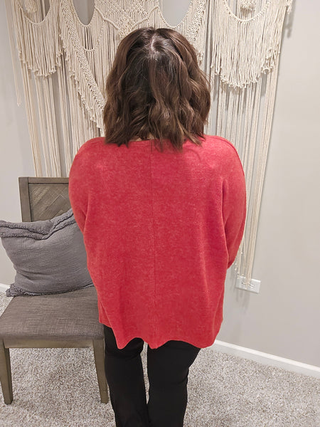 Bailey Brushed V-Neck Long Sleeve - Dark Red