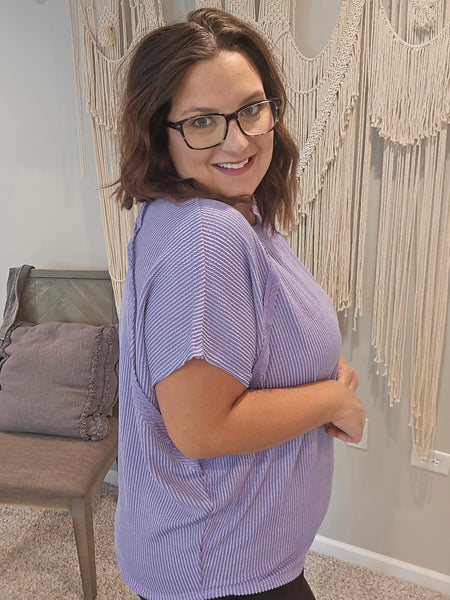 Kayla Knit Ribbed Tee - Purple