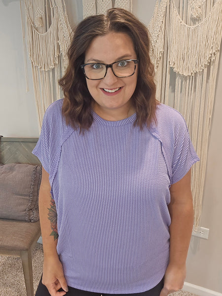 Kayla Knit Ribbed Tee - Purple