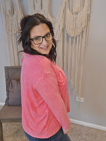 Rooftop Retreat Ribbed Long Sleeve Top - Fuschia Pink