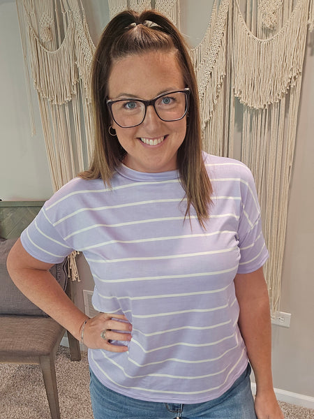 Leah Loose Fit Striped Tee - Lilac Purple